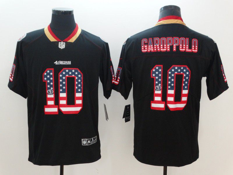 Men San Francisco 49ers 10 Garoppolo Nike USA Flag Fashion Black Color Rush Limited NFL Jerseys